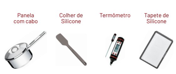 Panela com cabo, colher de silicone, termômetro e tapete de silicone
